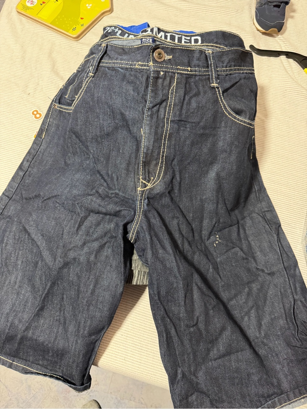 The Limited Dark Blue Denim Shorts with White Contrast Stitching